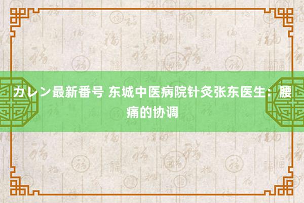 カレン最新番号 东城中医病院针灸张东医生：腰痛的协调