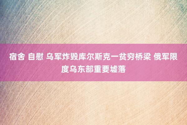 宿舍 自慰 乌军炸毁库尔斯克一贫穷桥梁 俄军限度乌东部重要墟落